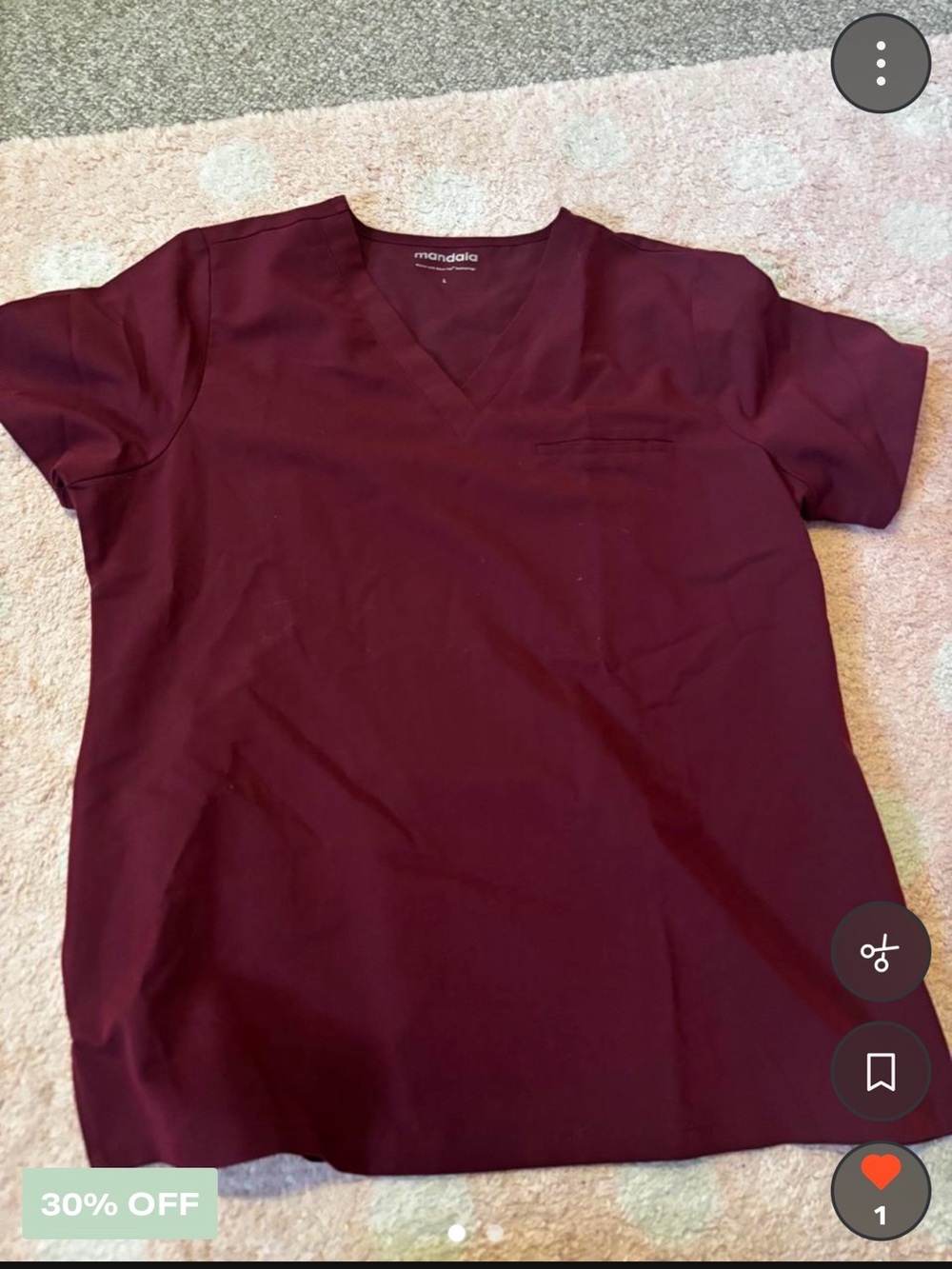Mandala Women's V-Neck Scrub Top in Burgundy